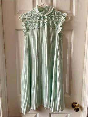 BB Dakota Mint Lace Yoke Pleated Dress